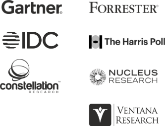 グラフィック:Gartner、Constellation、The Harris Poll、Nucleus Research、IDC、Ventana Reseearch、Forrester 社のロゴ