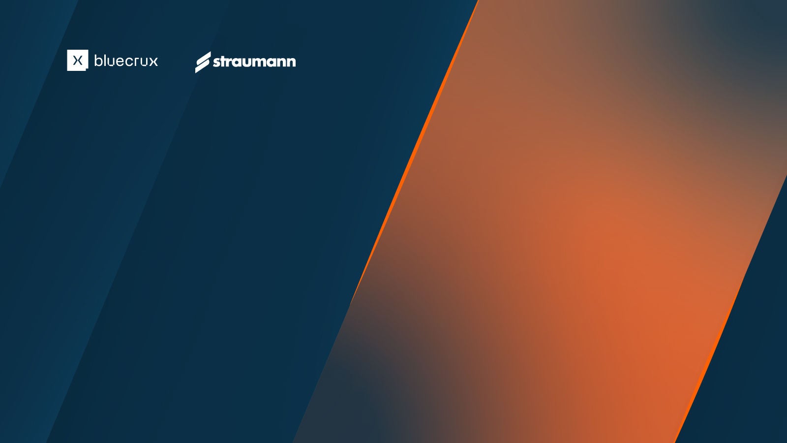 Anaplan, Bluecrux, and Straumann Logos displayed top left. Image features a dark blue background with a diagonal orange gradient design, serving as a branded visual placeholder.