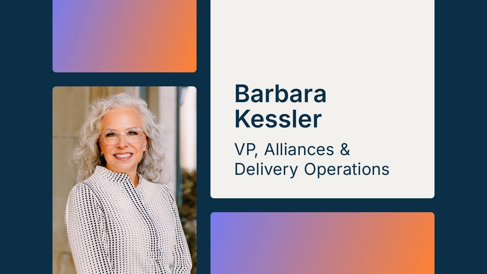 Barbara Kessler, VP, Alliances & Delivery Operations, smiling beside her portrait on an Anaplan-branded background.