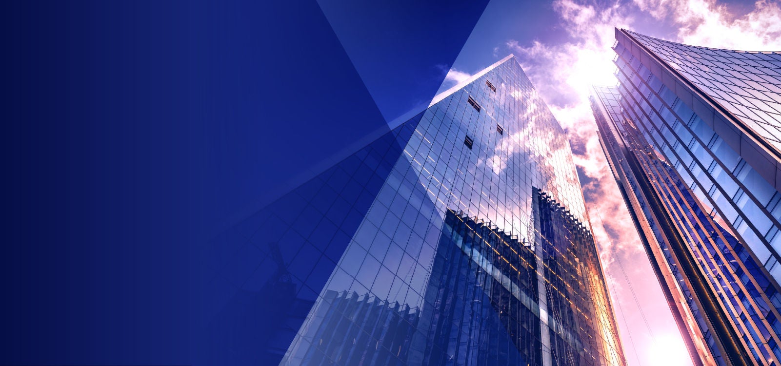 City skyline of towering skyscrapers