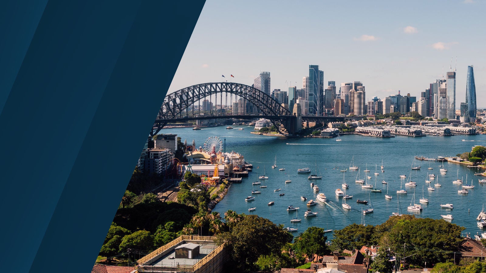 Sydney Harbour with the Sydney Harbour Bridge and Circular Quay area.