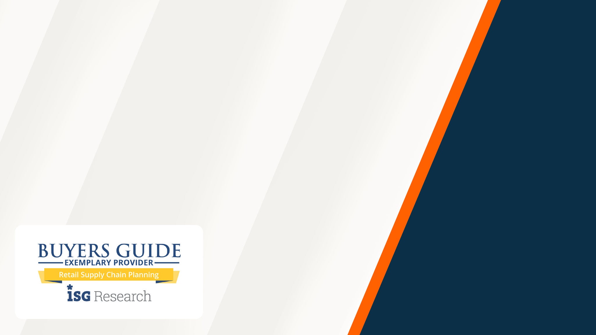 "Buyers Guide: Exemplary Provider in Retail Supply Chain Planning," with an image of a light-to-dark diagonal background split accented by a bold orange stripe.