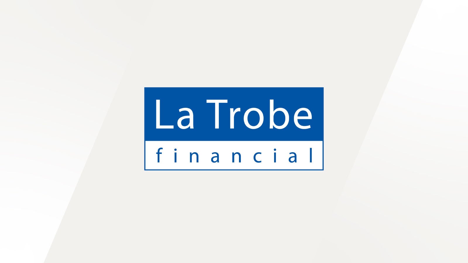 La Trobe Financial logo displayed center. Blue and white La Trobe Financial logo with clean, rectangular formatting on a light background.
