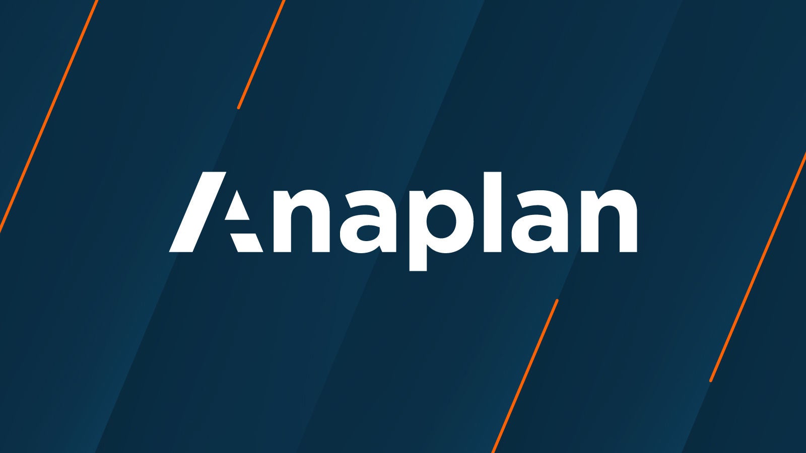 Anaplan logo on a dark blue background with diagonal orange accents.