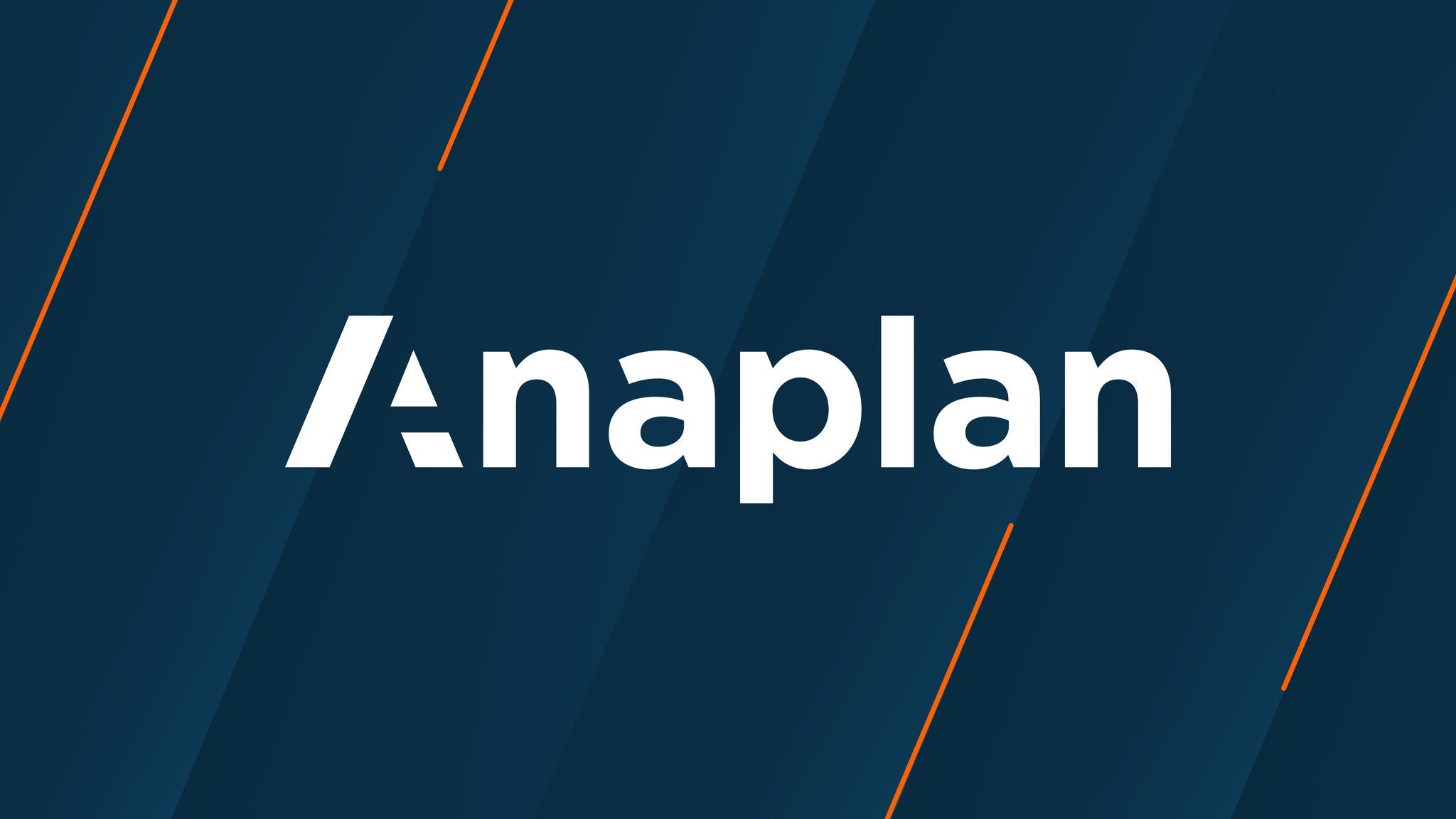 Anaplan logo on a dark blue background with diagonal orange accents.
