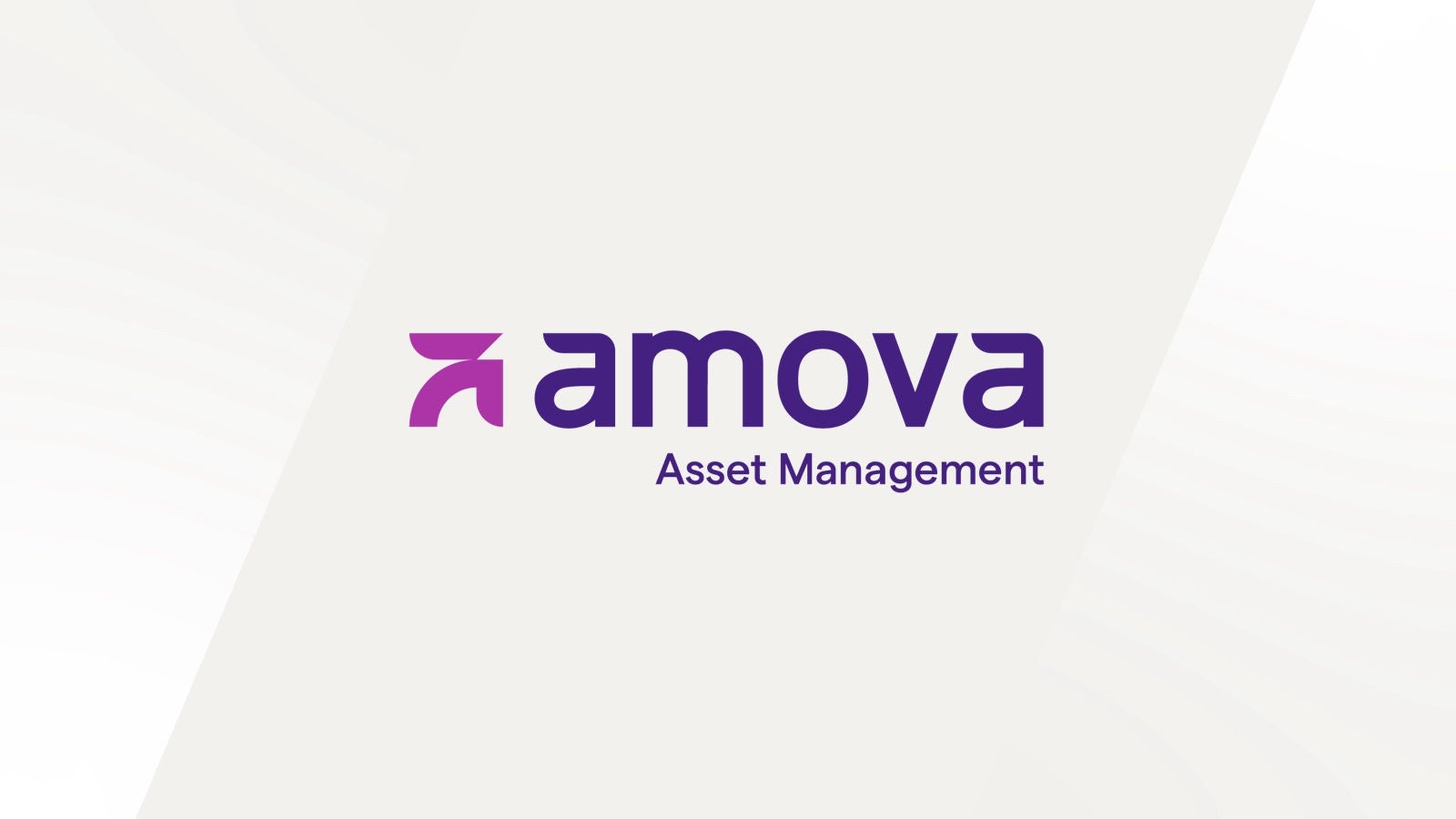 Amova Asset Management logo displayed center. Modern black “JLR” initials on a minimal off-white background with faint diagonal bands.