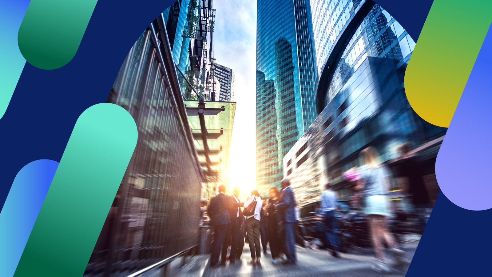 Exterior image of offices lit up in a skyscraper