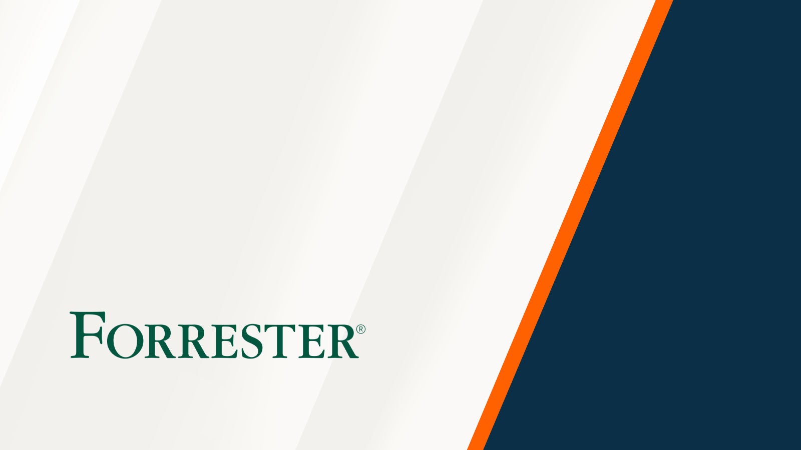 Forrester Logo displayed bottom left. Logo appears over a cream background with a navy and orange diagonal stripe on the right.
