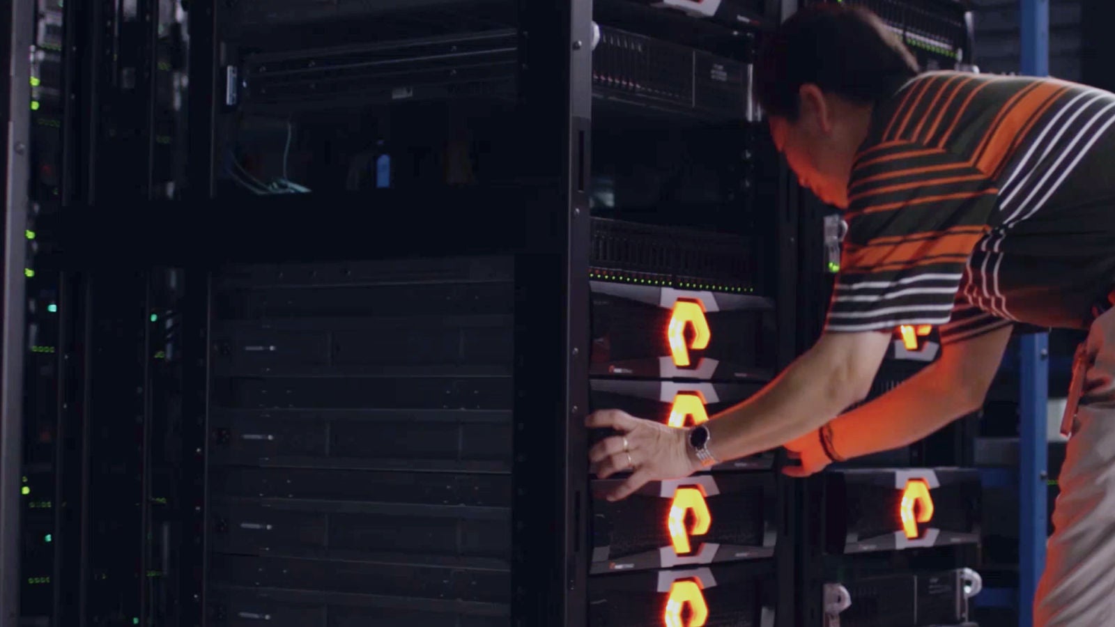 Person working on computer storage system