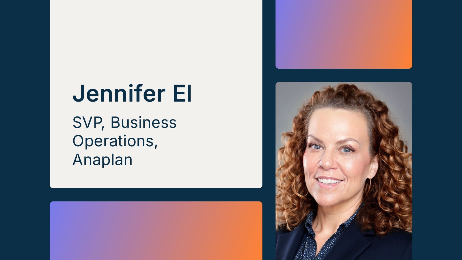 Anaplan employee spotlight featuring Jennifer El, SVP, Business Operations, Anaplan. The text includes “Jennifer El” and “SVP, Business Operations, Anaplan,” alongside a professional headshot of Jennifer El.