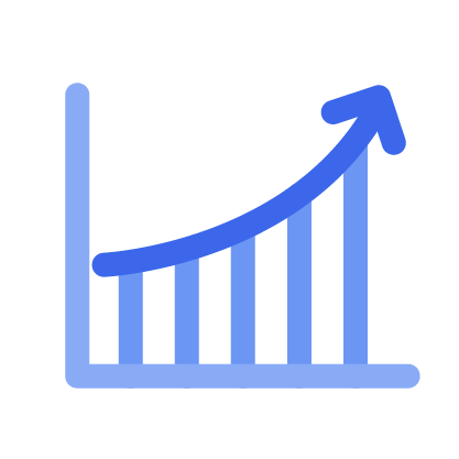 Chart rising arrow blue icon