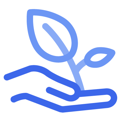 Plant in hand blue icon