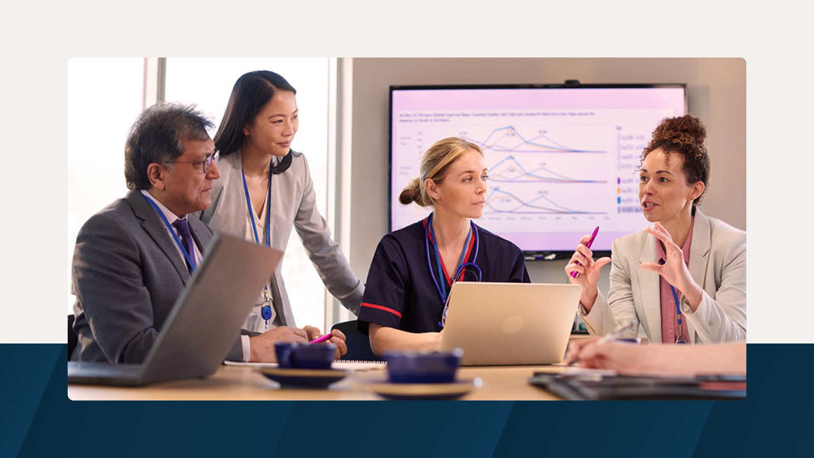 Anaplan solution brief on AI-powered forecasting with PlanIQ in pharmaceutical companies. The text highlights improved forecast accuracy and time to value, with an image of professionals collaborating over data charts.