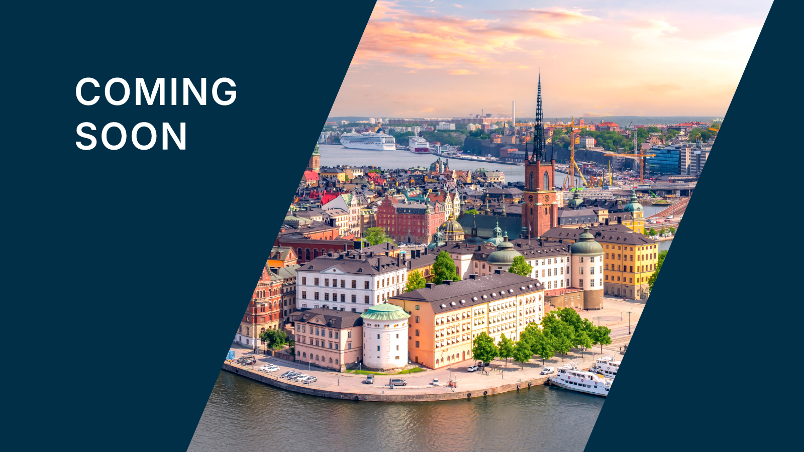 Stockholm cityscape at sunset with 'Coming Soon' text overlay for Anaplan Connect 2025.