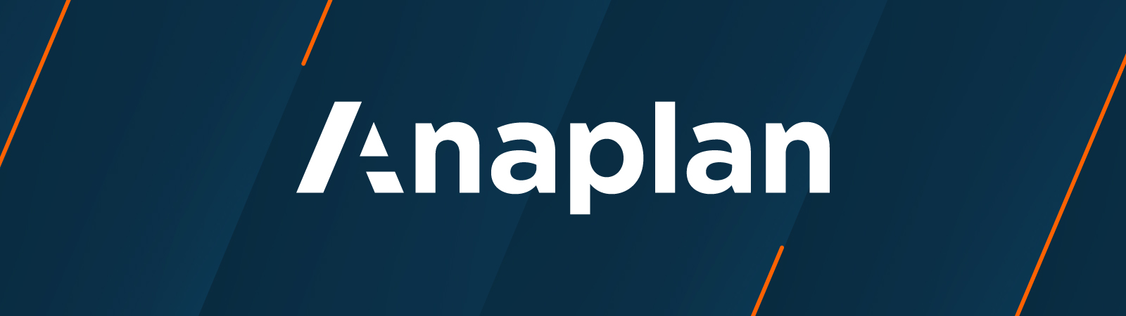 Anaplan logo displayed center. White logo on dark blue banner with orange diagonal accents.