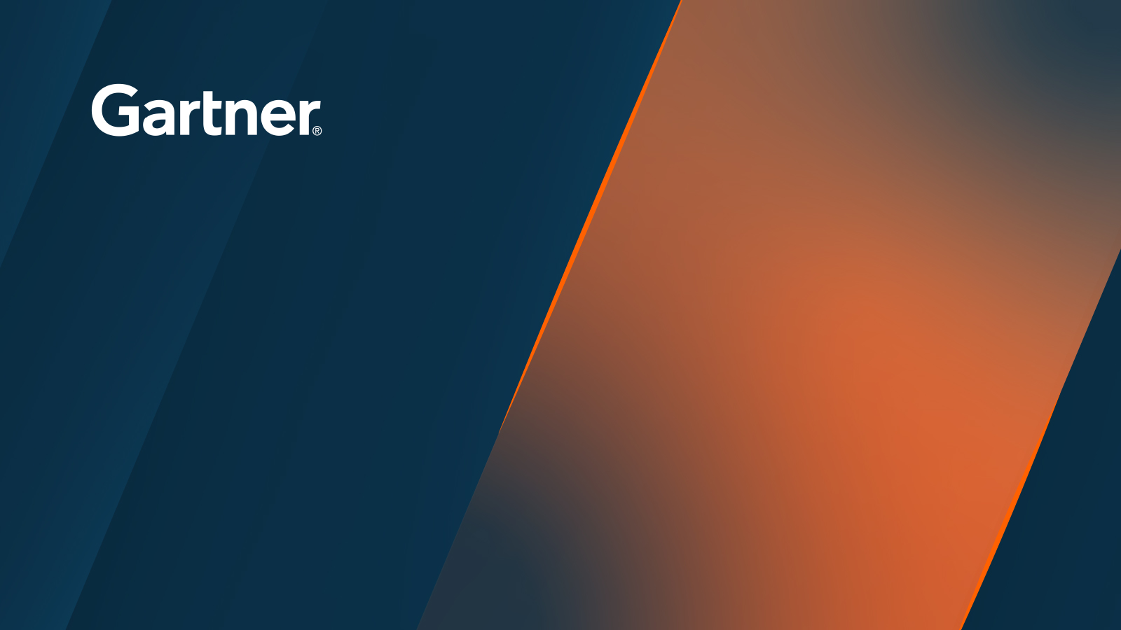 Gartner Logo displayed top left. Abstract background with dark blue and orange gradient design.