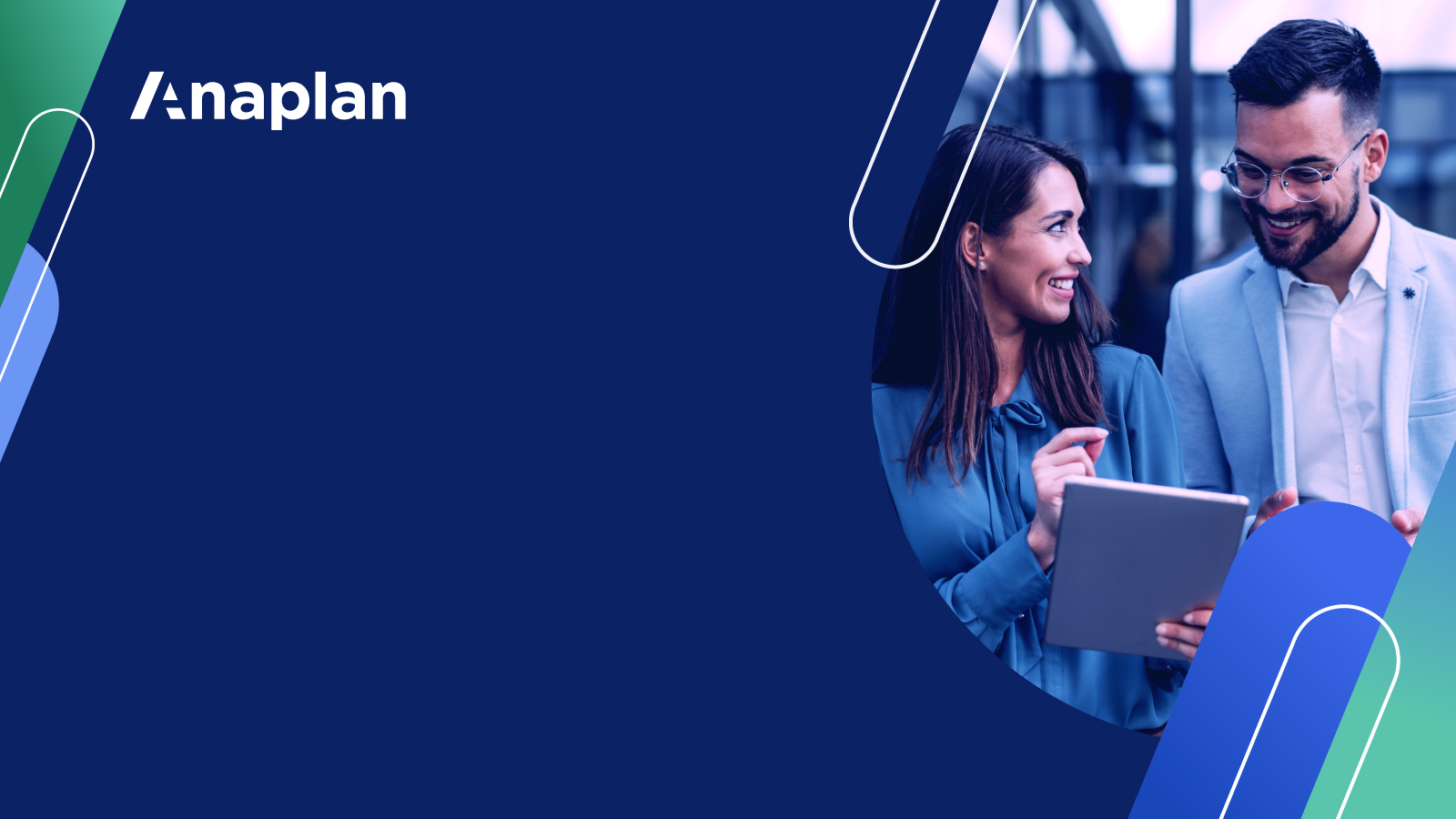 Anaplan solution brief on headcount planning. The text highlights optimizing workforce visibility and alignment, with an image of two professionals discussing strategy in an outdoor office space.