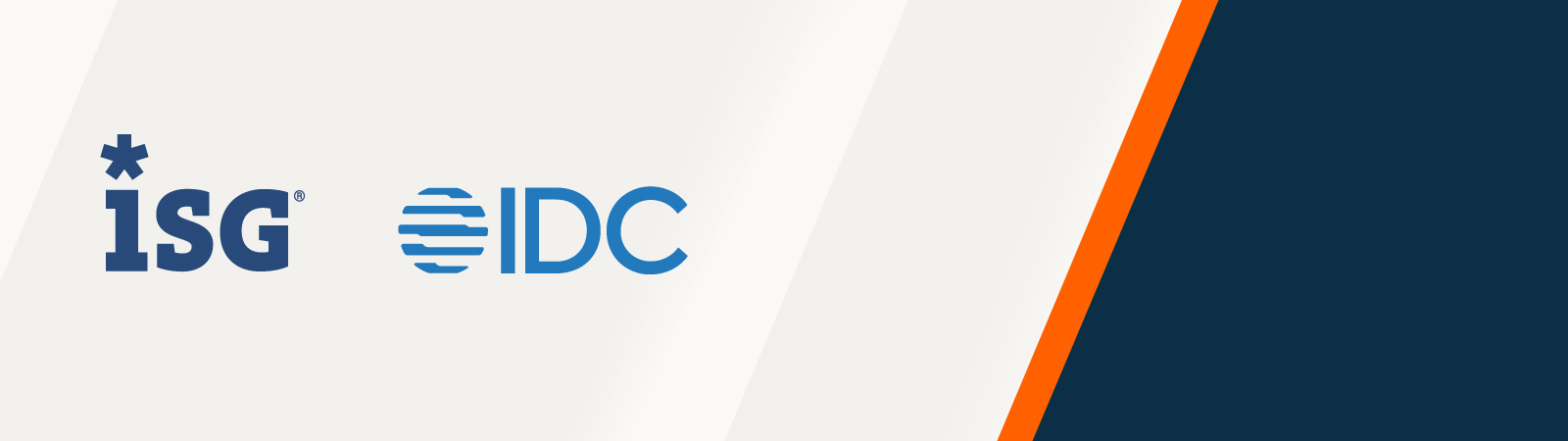 ISG and IDC Logos displayed on the left. White and navy blue background with diagonal stripes and an orange accent line.