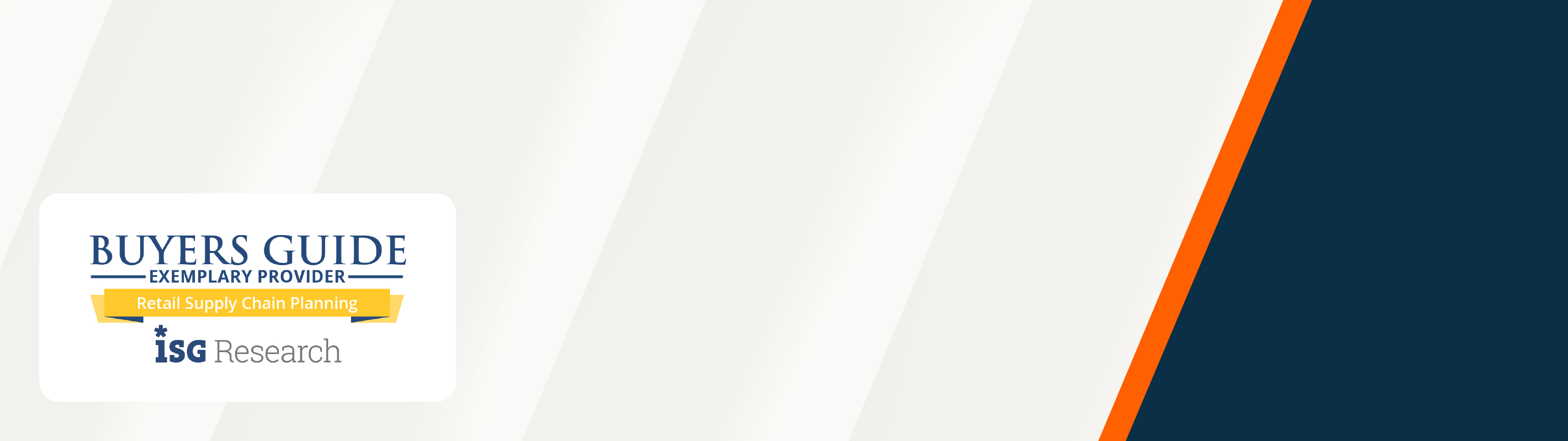 "Buyers Guide: Exemplary Provider in Retail Supply Chain Planning," with an image of a light-to-dark diagonal background split accented by a bold orange stripe.
