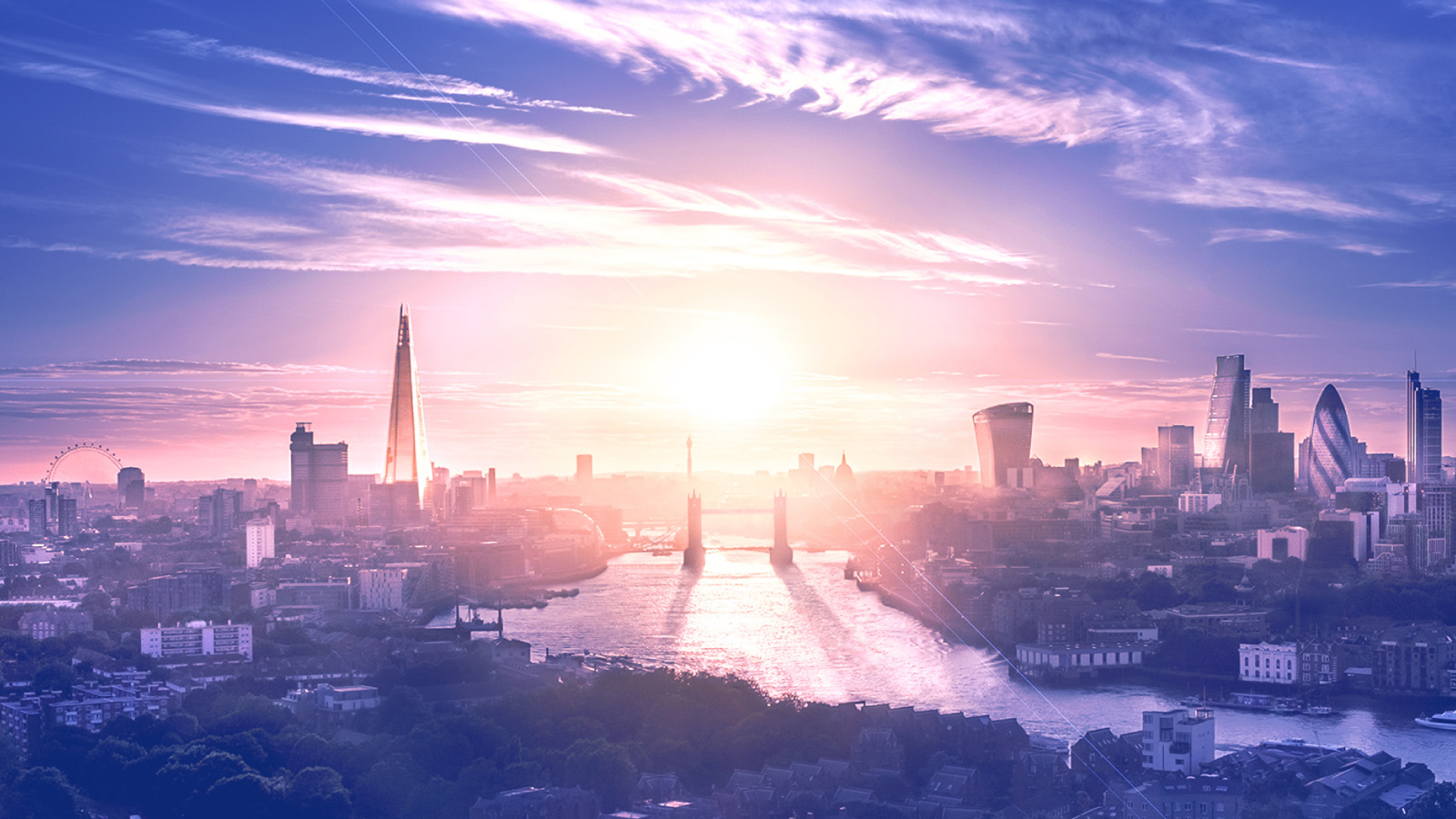 London skyline with shot of tower bridge