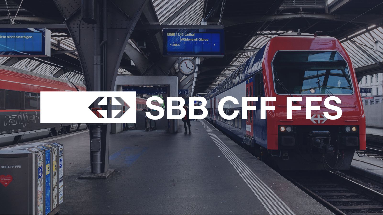 Graphic: Train station with overlay SBB CFF FFS logo