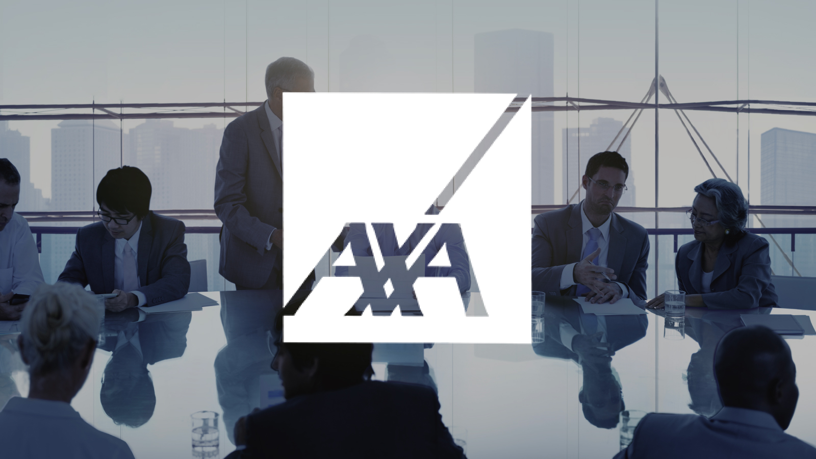 Graphic: AXA logo overlayed on meeting room