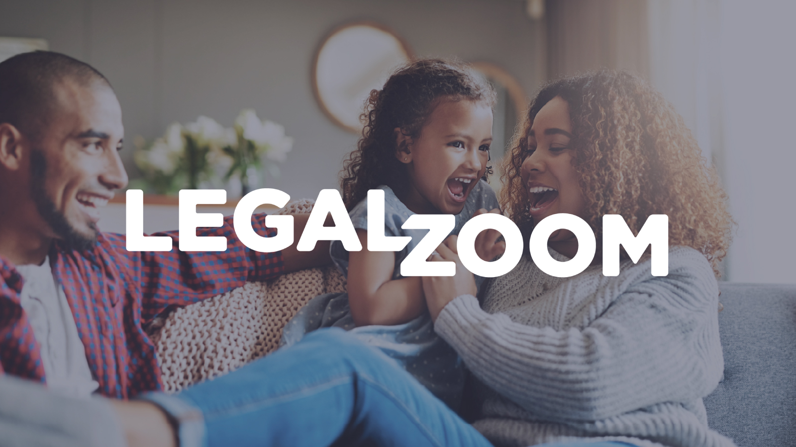 Graphic: LegalZoom logo overlayed on mother and father playing with daughter on couch
