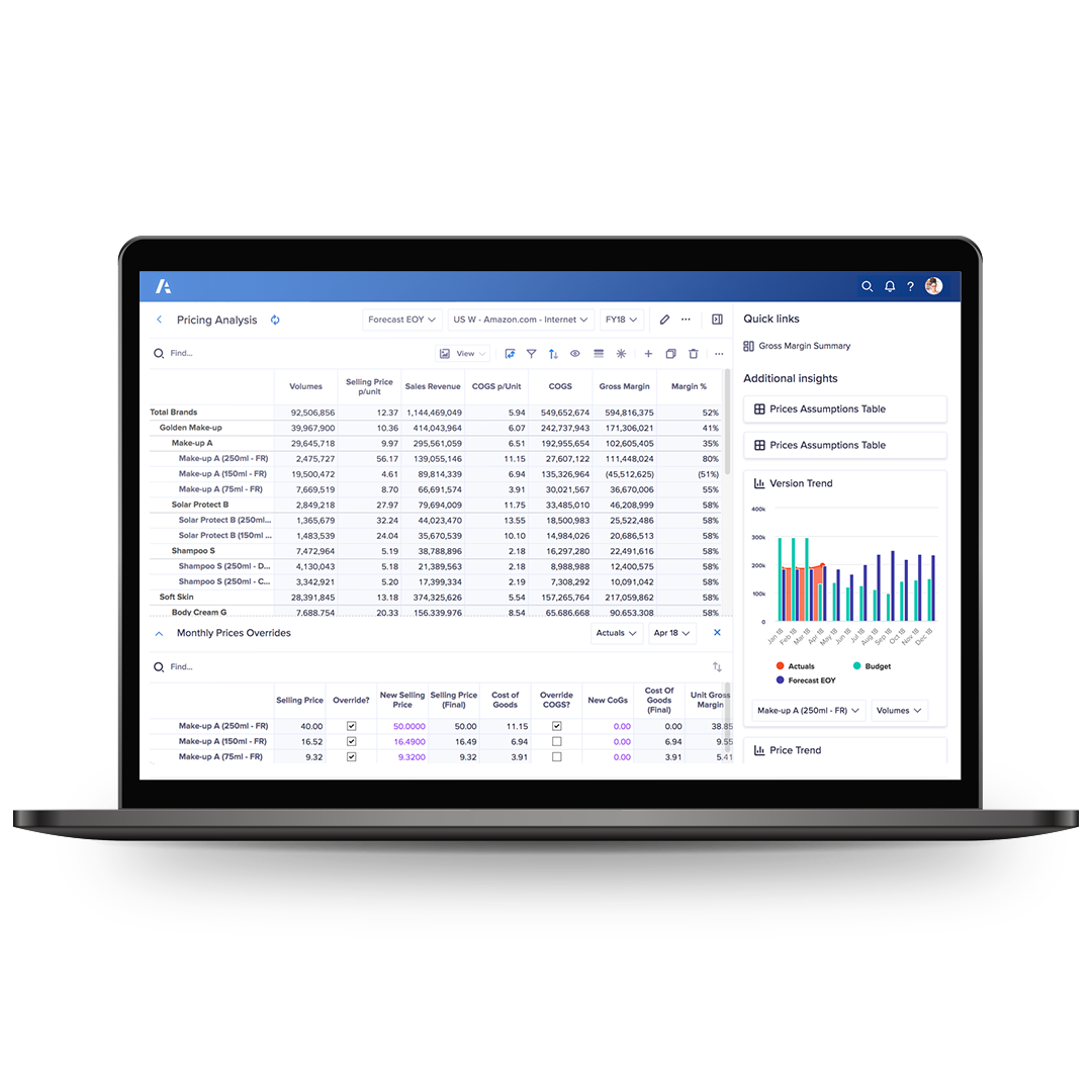 Anaplan レポート ダッシュボード