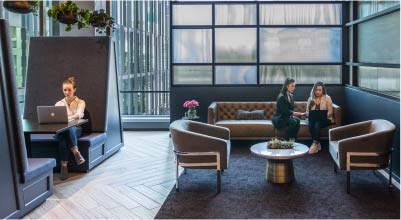 Anaplan San Francisco Office, leather sofa with two leather chairs