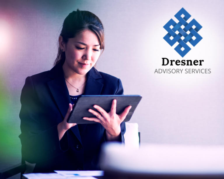 Dresner Advisory Services logo above woman on laptop