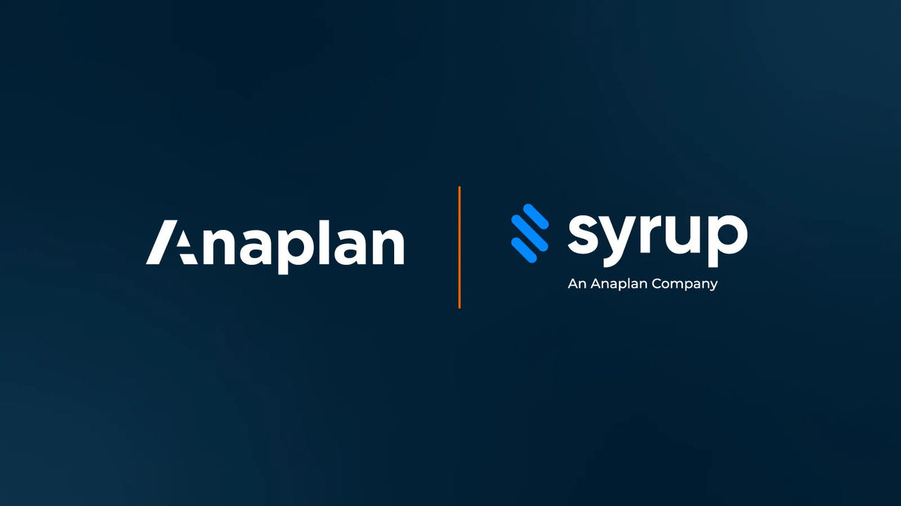 Anaplan and Syrup logos displayed side by side on a dark blue background. Syrup is labeled “An Anaplan Company.”