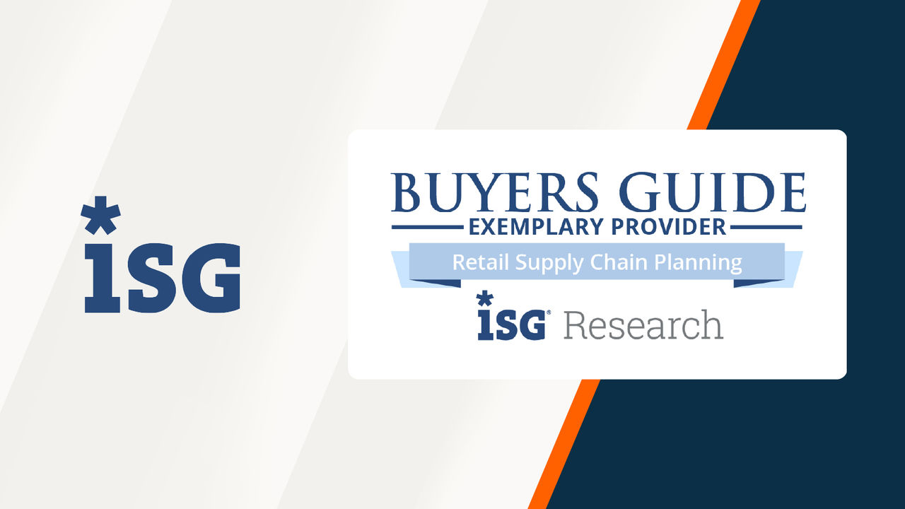 ISG logo beside a Buyers Guide Exemplary Provider badge for Retail Supply Chain Planning by ISG Research.