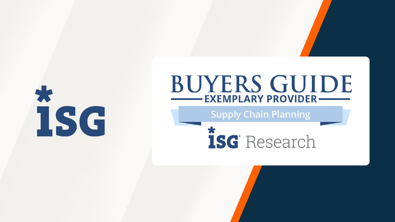 Anaplan analyst report on 2026 ISG Buyers Guide™ for Supply Chain Planning, with the Anaplan and ISG logos on a white and dark blue graphic background.