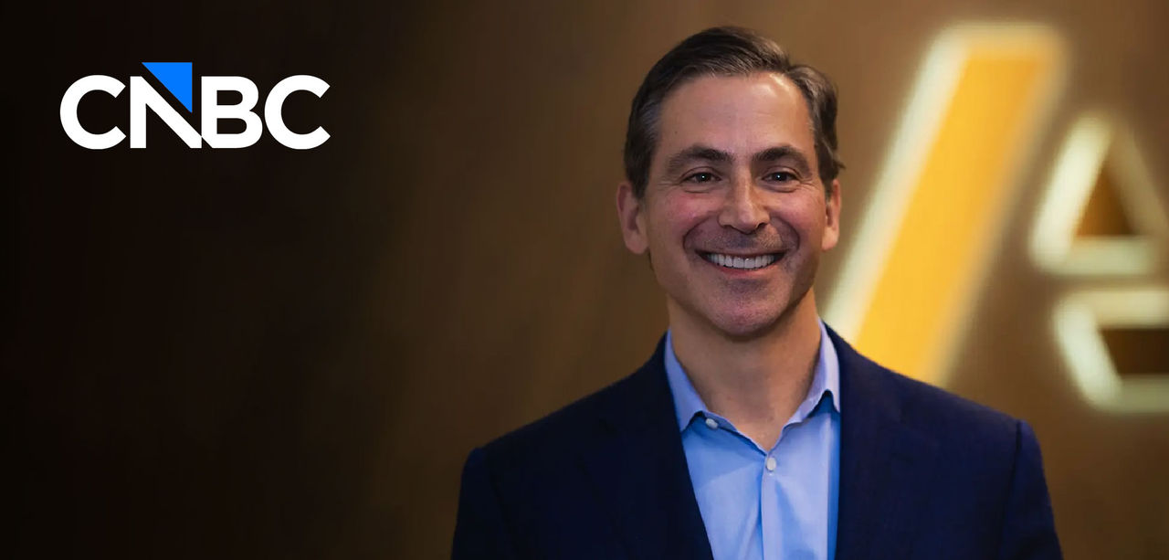Anaplan CEO Charlie Gottdiener dressed in blue suit, smiling in front of Anaplan logo with CNBC logo overlay