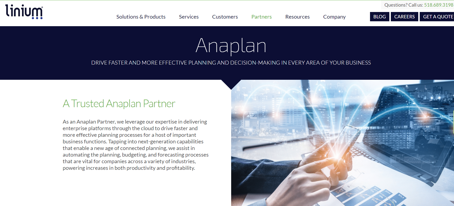 Screenshot of Linium’s Anaplan partner page