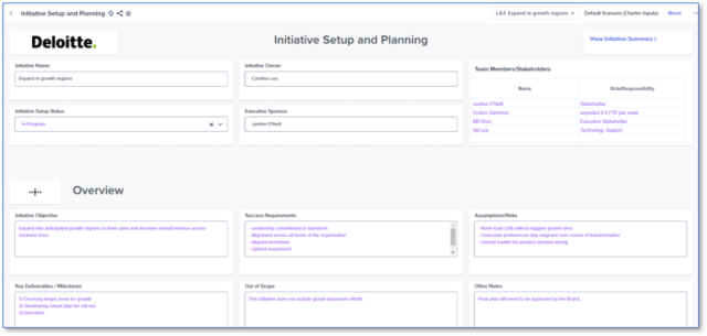 Deloitte app for Initiative set-up and planning