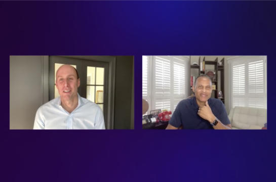 Two colleagues on a video call